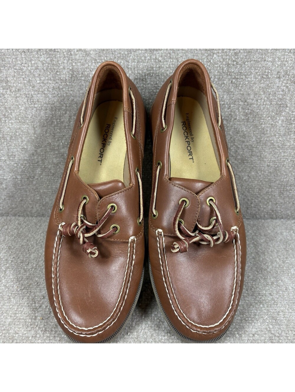 Rockport Boat Shoe Men 10.5M Brown Leather Upper Nautical Deck Classic Loafer